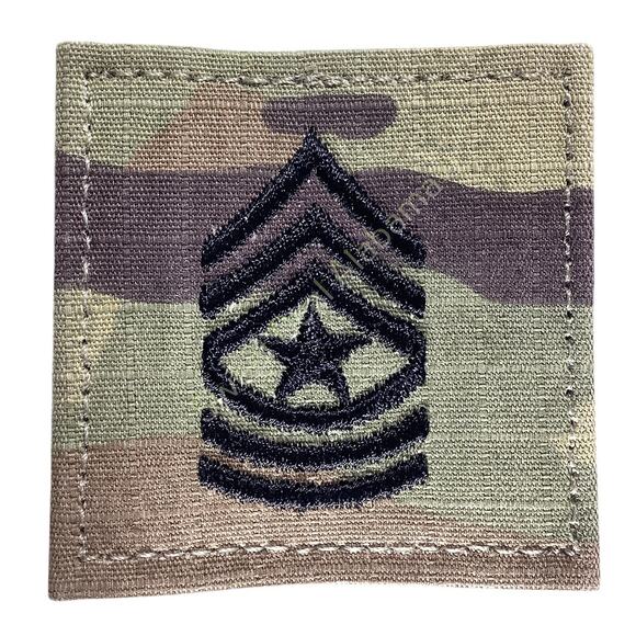 U.S. Army E9 Sergeant Major OCP Rank Insignia, Multi-Camo, 2x2, Hook-n-Loop Back - Picture 2 of 3
